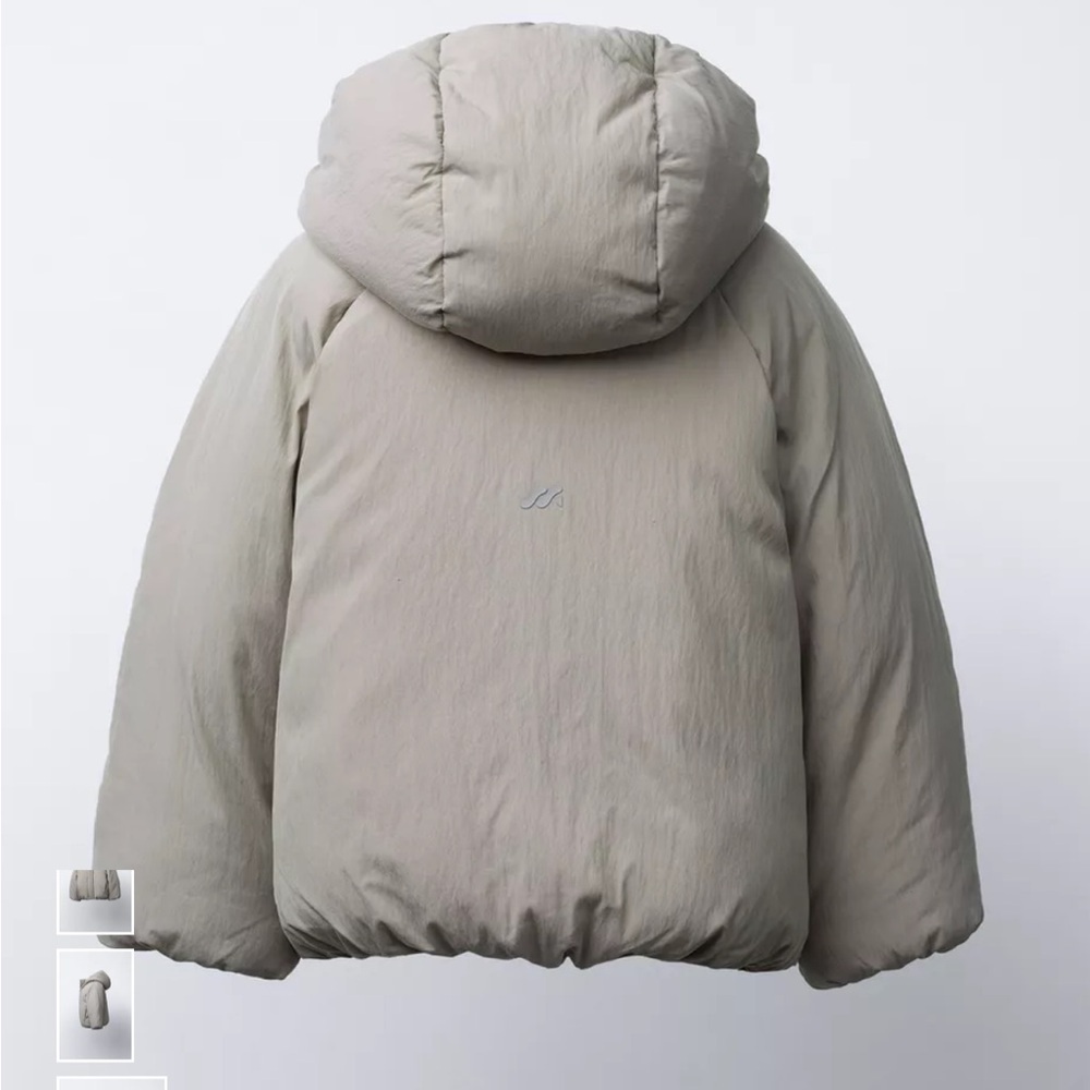 Zara Women's off white slight shimmer Puffer Jacket hooded large - Picture 4 of 15
